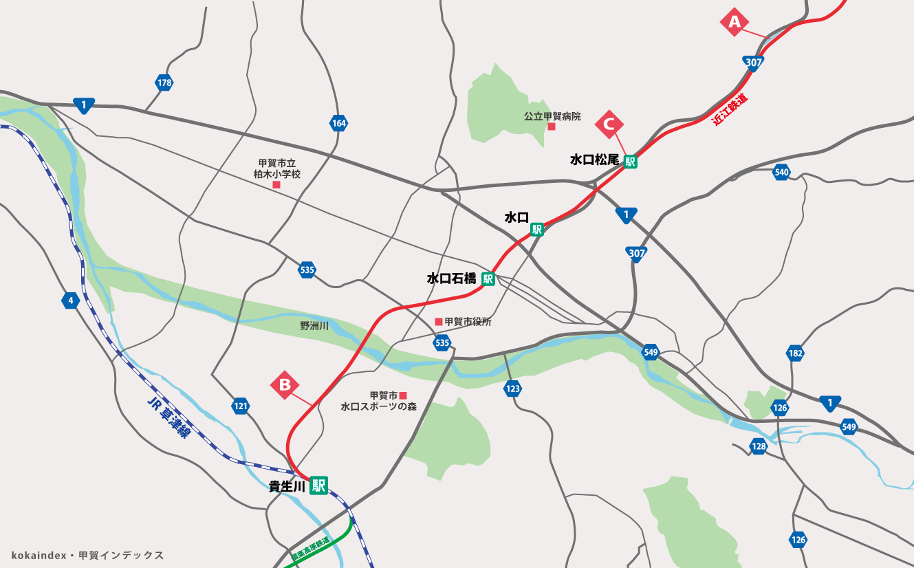 甲賀市の近江鉄道の写真撮影スポットマップ